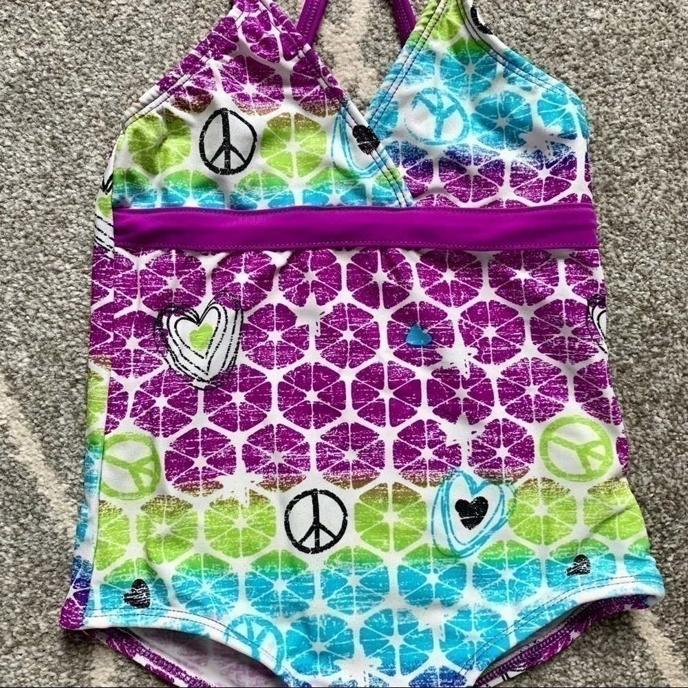 Big Chill Purple & Blue Peace Sign Swimsuit 4/5